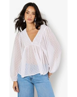 Apricot Semi Sheer Dot Pattern Beaded Trim Top New Look - White