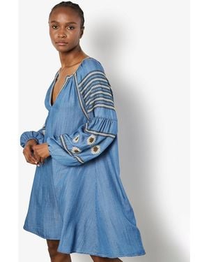 Apricot Denim Embroidered Mini Dress New Look - Blue