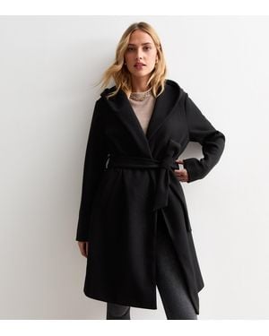 New Look Unlined Hooded Wrap Coat - Black