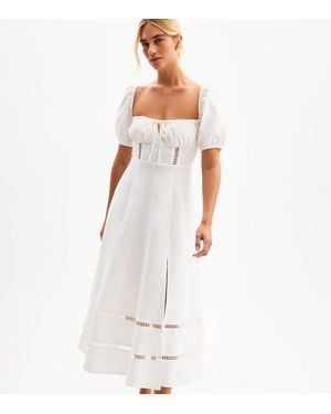 New Look Puff Sleeve Slit Hem Milkmaid Midi Dress - White