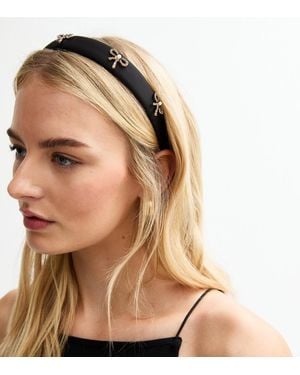 New Look Satin Diamanté Bow Embellished Headband - Brown
