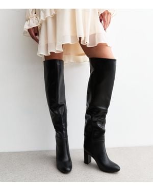 New Look Faux Leather Heeled Knee High Boots - Black