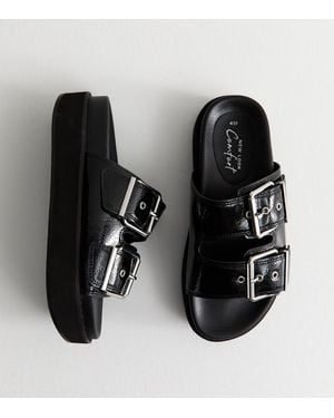 New Look Buckled Strap Faux Leather Sandals Vegan - Black