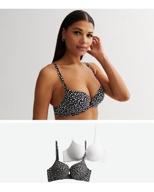 New Look 2 Pack And Heart Print Push Up Bras - Brown