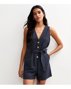 New Look V-Neck Belted Playsuit - Blue