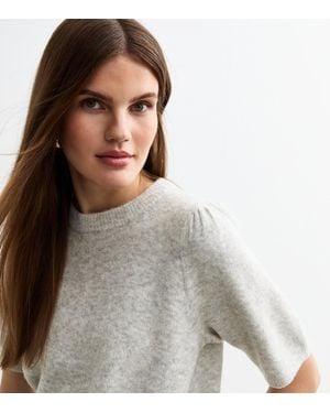 New Look Light Puff Sleeve Knit Top - Grey