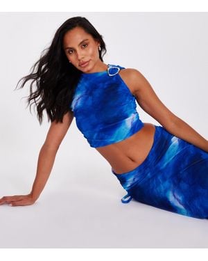 Quiz Mesh Printed Crop Top New Look - Blue