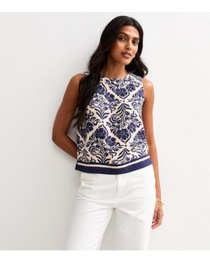 New Look Leaf Print Sleeveless Top - Blue