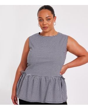 Quiz Curve Gingham Check Peplum Top New Look - Blue
