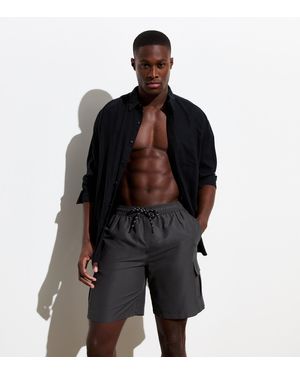 New Look Dark Cargo Swim Shorts - Black