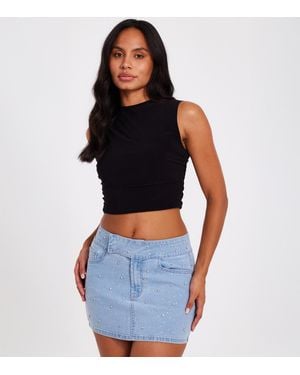 Quiz Light Denim Diamante Embellished Skirt New Look - Blue