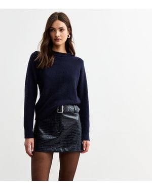 New Look Crocodile Effect Faux Leather Micro Mini Skirt - Blue