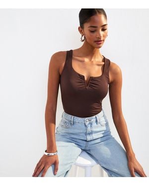 New Look Slinky Jersey Notch Neckline Bodysuit - Blue
