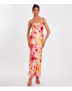 Quiz Satin Smudge Print Strapless Maxi Dress New Look - Red