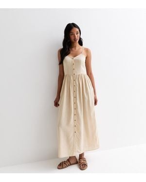 ONLY 'Pale Linen-Blend Dress Button Through Strappy Maxi Dress New Look - Natural