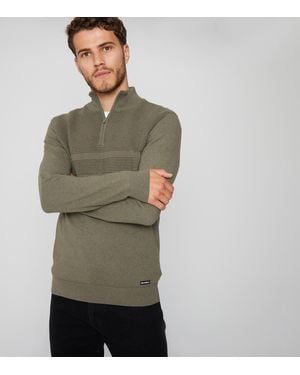 Threadbare ' Rib Knit Quarter Zip Jumper New Look - Green