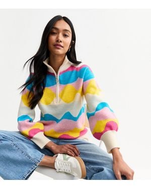 Sunshine Soul Multicoloured Colour Pop Quarter Zip Jumper New Look - Blue