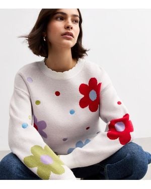 Sunshine Soul Multicoloured Floral Jacquard Jumper New Look - Grey