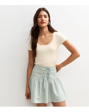 New Look Ribbed Jersey Lace Trim Top - Green