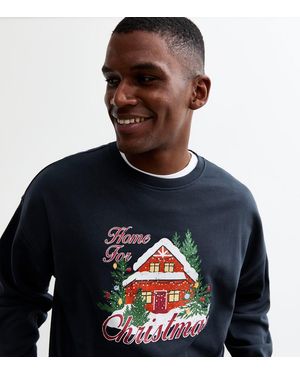 New Look Oversized Home For Christmas Crew Neck Sweatshirt - Blue