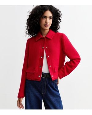 New Look Bouclè Cropped Jacket - Red