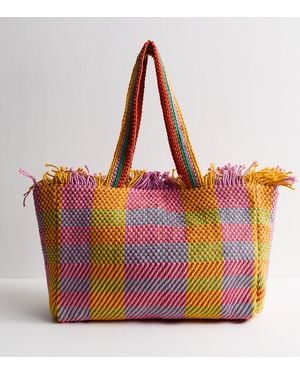 New Look Multicoloured Woven Patchwork Beach Tote Bag