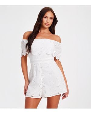 Quiz Broderie Anglaise Bardot Playsuit New Look - White