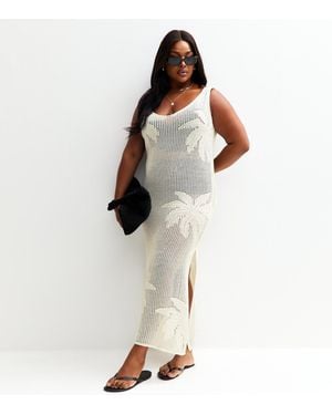 New Look Plus Size Palm Design Beach Maxi Dress Curves - Natural
