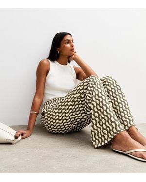 New Look Geometric Print Textured Wide Leg Trousers - Metallic