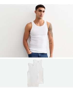 New Look 2 Pack Of Slim Ribbed Cotton Vest Tops - White