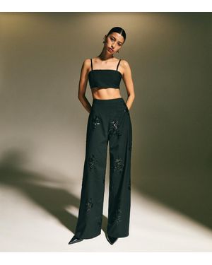 New Look Sequin Embellished Pinstripe Tailored Trousers - Green