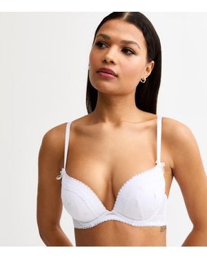 New Look Daisy Embroidered Push Up Bra - White
