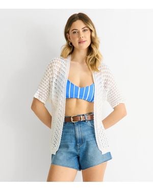 Gini London Short Sleeve Crochet Cardigan New Look - Blue