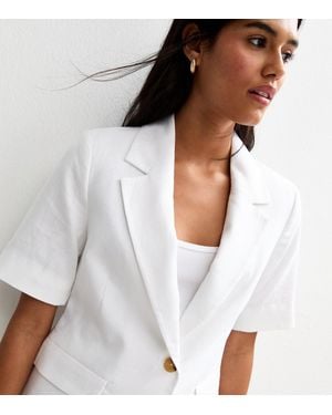 New Look Linen Blend Short Sleeve Blazer - White