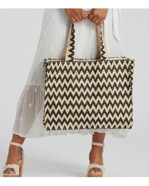 South Beach Monochrome Woven Tote Bag New Look - Metallic