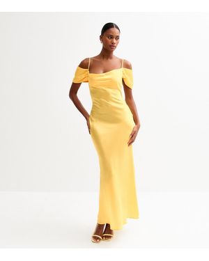 New Look Light Bardot Satin Maxi Dress - Yellow