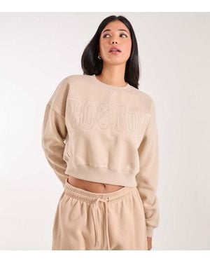 Pink Vanilla Boston Slogan Crop Sweatshirt New Look - Natural