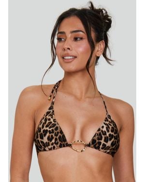 South Beach Leopard Print Ring Detail Bikini Top New Look - Brown