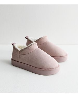 New Look Suedette Whipstitched Slipper Boots - Pink
