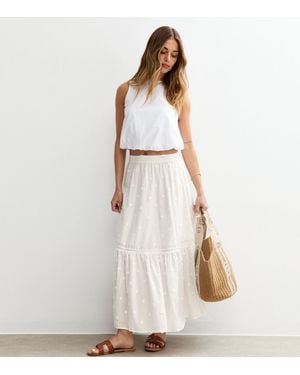 New Look Floral Embroidered Midi Skirt - Natural