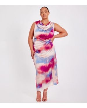 Quiz Plus Size Satin Cowl Neck Midi Dress Curves New Look - Pink