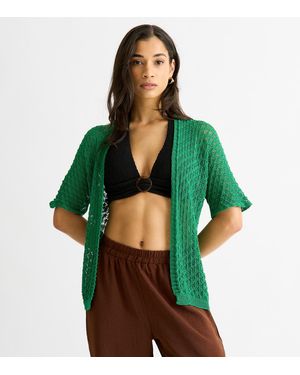Gini London Short Sleeve Crochet Cardigan New Look - Green