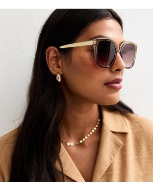 New Look Light Khaki D Frame Sunglasses - Brown