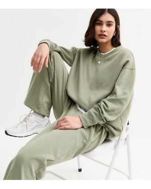 New Look Jersey Wide Leg Joggers - Green