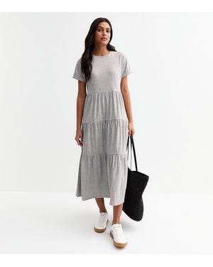 New Look Jersey Tiered Skirt Midi Smock Dress - White