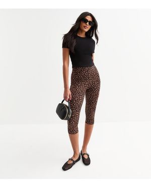 New Look Tall Leopard Print Capri Leggings - Red