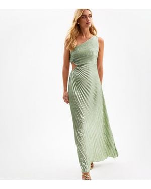 New Look Metallic Satin Pleated Maxi Dress - Green