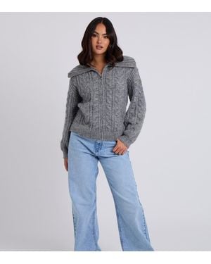 Urban Bliss Cable Knit Zipped Cardigan New Look - Blue