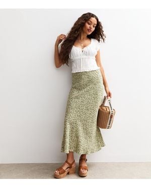 New Look Petite Floral Print Bias Cut Midi Skirt - Multicolour