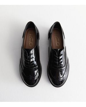 New Look Wide Fit Patent Leather-Look Brogues - Black